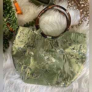 Vintage Olive Green Satin Tote